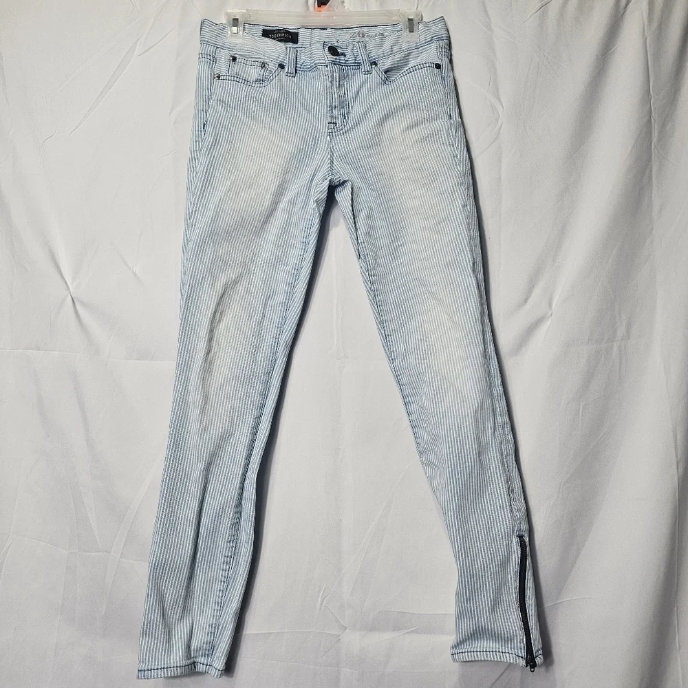 J crew toothpick stripped jeans with ankle zippers on the size